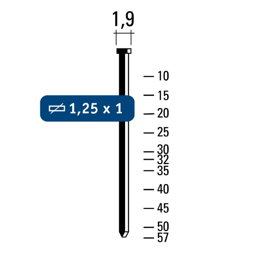 Afbeeldingen van Hewitool minibrads F18 - 25mm staal galva (1.25x1x1.9mm - 7000st) - FRF1825000