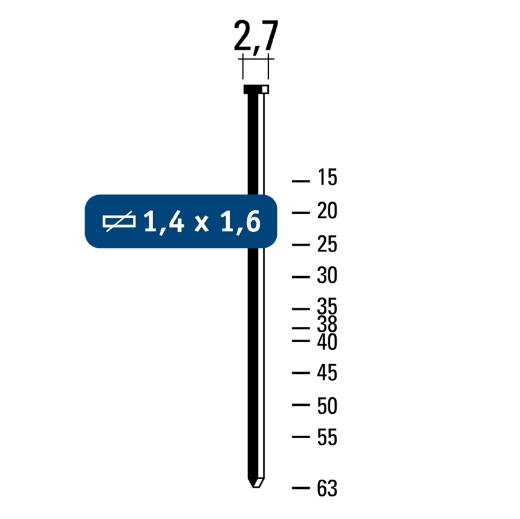 Afbeeldingen van Hewitool brads T16 - 30mm staal galva (1.4x1.6x2.7mm - 4000st) - FRT1630000