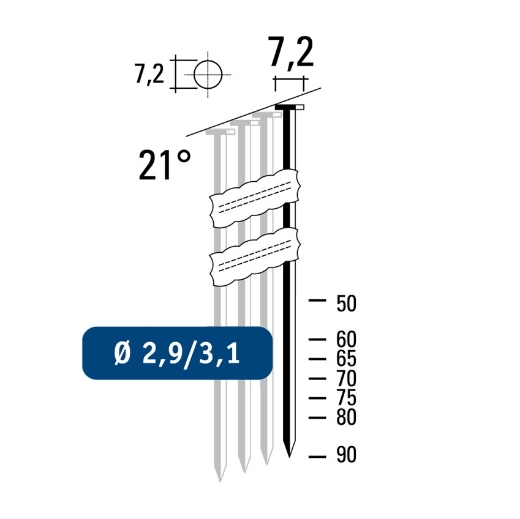 Afbeeldingen van Hewitool stripnagel FN21 - 2.9x50mm 21° blank staal glad (2.9x7.2mm - 3000st - plastiek box) - FTFN212950-B