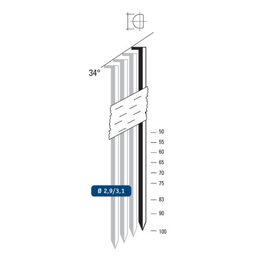 Afbeeldingen van Hewitool stripnagel FN34 - 2.9x50mm blank staal glad (3600st - plastiek box) - FTFN34 - 2950-B