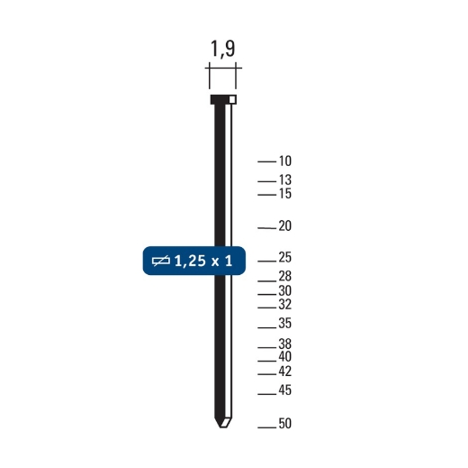 Afbeeldingen van Hewitool minibrads F18 - 20mm semi-pro inox A2/SS304 (1.25x1x1.9mm - 1000st) - FRFE1820INS