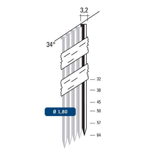 Afbeeldingen van Hewitool DA-nagel 38mm 34° inox A2/SS304 (1.8x3.2mm - 4000st) - FRDA38inox A2/SS304