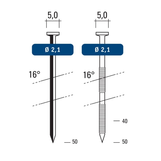 Afbeeldingen van Hewitool coilnagel 2.1x50mm 16° blank staal  (2.1x5mm - 14000st) - FTCN215001