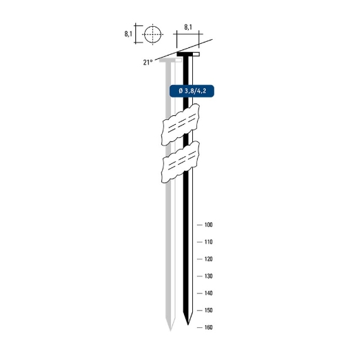 Afbeeldingen van Hewitool stripnagel FN21 - 3.8x90mm 21° blank staal glad (3.1x8.1mm - 1500st - plastiek box) - FTFN2138090