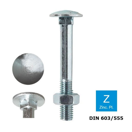 Afbeeldingen van Houtbout/slotbout met zeskantmoer Din 603/555 M5x25 verzinkt 4.8