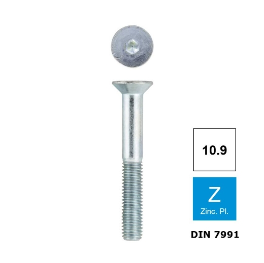 Afbeeldingen van Inbusbout met verzonken kop Din 7991 M8x70 verzinkt 10.9 (S5)