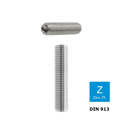 Afbeeldingen van Inbus stelschroef met platte punt 45H Din 913 (ISO 4026) M10x20 verzinkt Cr3 (S5)