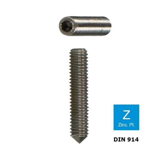 Afbeeldingen van Inbus stelschroef met kegelpunt 45H Din 914 (ISO 4027) M3x14 verzinkt Cr3 (S1.5)