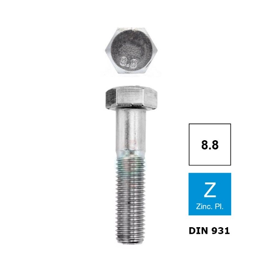 Afbeeldingen van Zeskantbout met deeldraad Din 931 M10x100 verzinkt 8.8 (SW17)