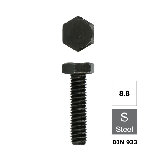 Afbeeldingen van Zeskanttapbout met volledige draad Din 933 M6x60 blank staal 8.8 (SW10)