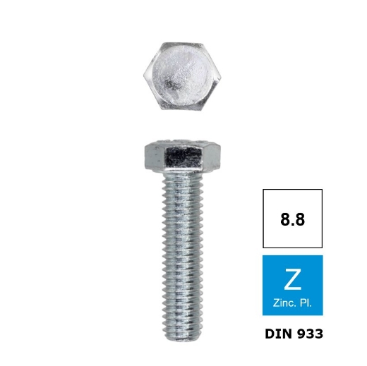 Afbeeldingen van Zeskanttapbout met volledige draad Din 933 M8x18 verzinkt 8.8 (SW13)