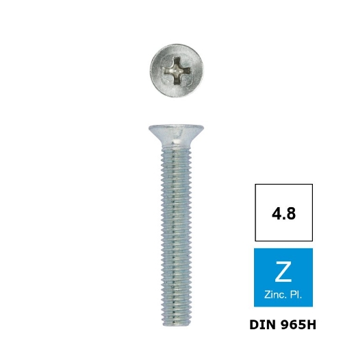 Afbeeldingen van Metaalschroef met verzonken kop en PH3 kruisindruk Din 965H M6x30 verzinkt 4.8