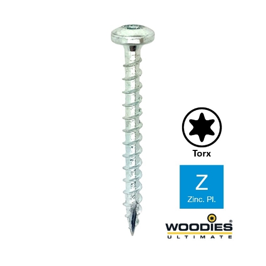 Afbeeldingen van 200st. Woodies® Ultimate houtschroef voldraad Torx TX20 met cilinderkop 3.5x20 verzinkt