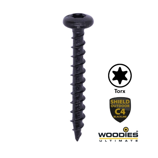 Afbeeldingen van Woodies® Ultimate Blackline houtschroef Torx TX20 met cilinderkop 5x40 shield zwart