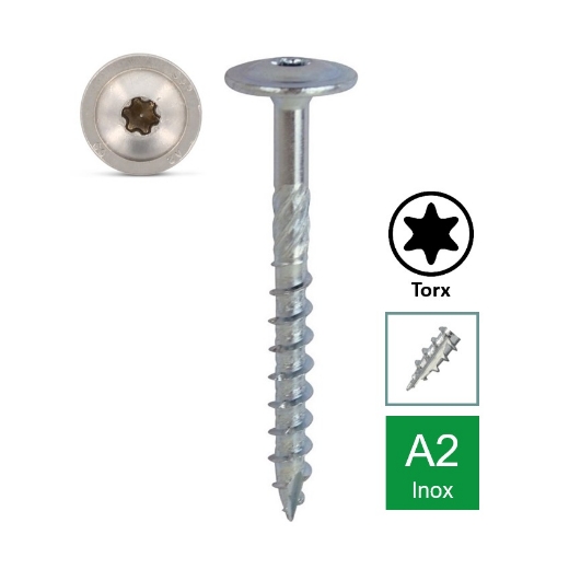 Afbeeldingen van Houtbouwschroef met grote flenskop Torx TX40 met voorsnijpunt en deeldraad 8x120 inox A2