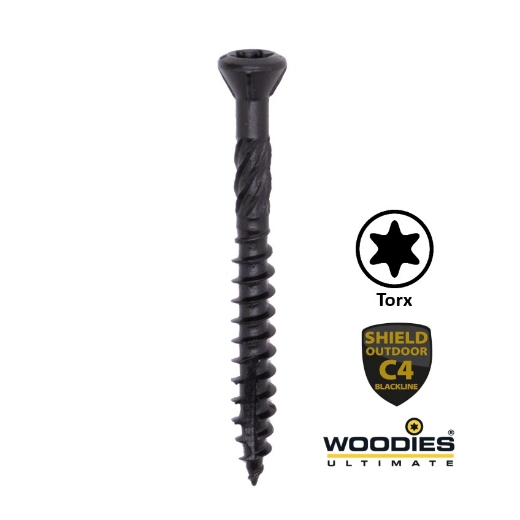 Afbeeldingen van Woodies® Ultimate Blackline potdekselschroef Torx TX20 5x40/24 RVS 410 shield zwart