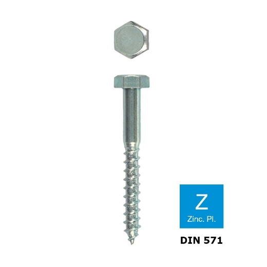 Afbeeldingen van Houtdraadbout Din 571 6x100 verzinkt (SW10)