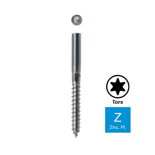 Afbeeldingen van Stokeinde / Stokschroef Torx TX25 & 6-kant sleutelvlak M8x120 verzinkt