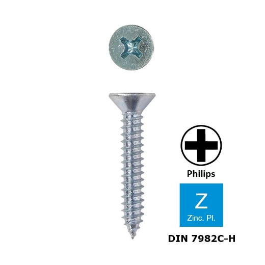 Afbeeldingen van Plaatschroef met verzonken kop Philips PH2 Din 7982C-H 4.2x22 verzinkt