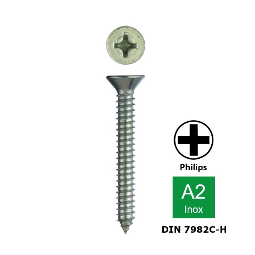 Plaatschroef met verzonken kop Philips PH3 Din 7982C-H 6.3x16 inox A2