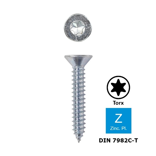 Afbeeldingen van Plaatschroef met verzonken kop Torx TX25 Din 7982C-T 5.5x25 verzinkt