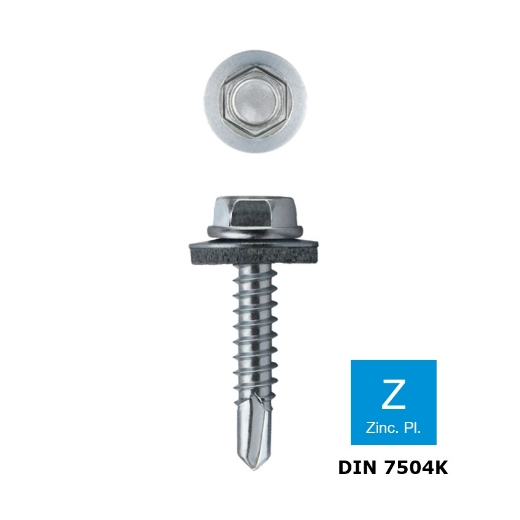 Afbeeldingen van Zelfborende plaatschroef zeskant met afdichtingsring 6.3x25 (16mm) verzinkt (SW10)