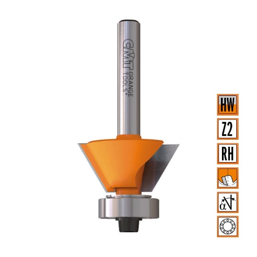 Afbeeldingen van CMT Kantenfrees met kogellager D=27x5.5mm 45° L=51.5mm S=8mm Z2 HW - 910.260.11