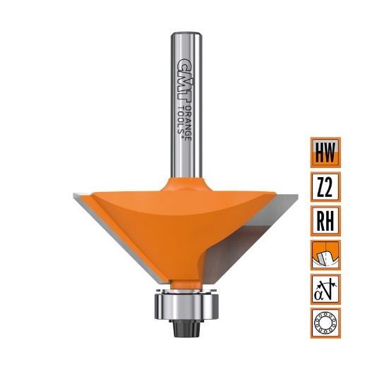 Afbeeldingen van CMT Afkantfrees met kogellager D=22.2x10mm 25° L=55mm S=6mm Z2 HW - 736.190.11