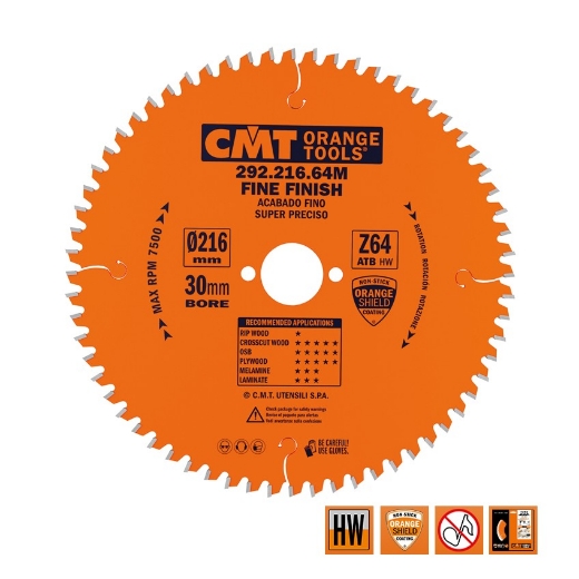 Afbeeldingen van CMT Afkortcirkelzaag voor draagbare machines, voor massief hout 216x30x2.8mm Z64 HW - 292.216.64M