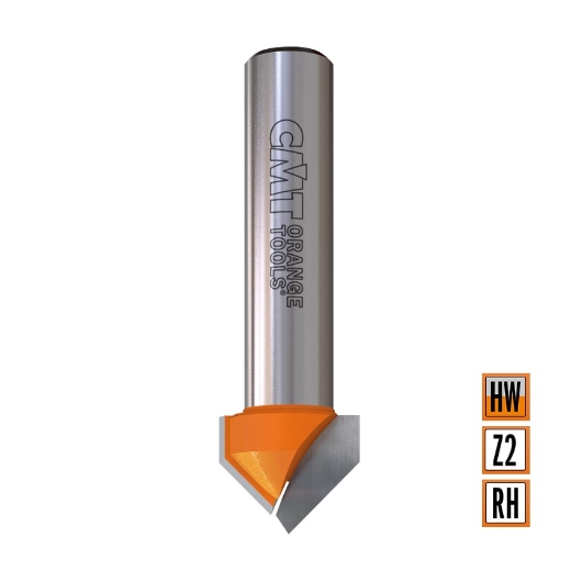 Afbeeldingen van CMT V-groef frees 90° D=9.5x12.7mm 90° L=44.5mm S=8mm Z2 HW - 915.095.11