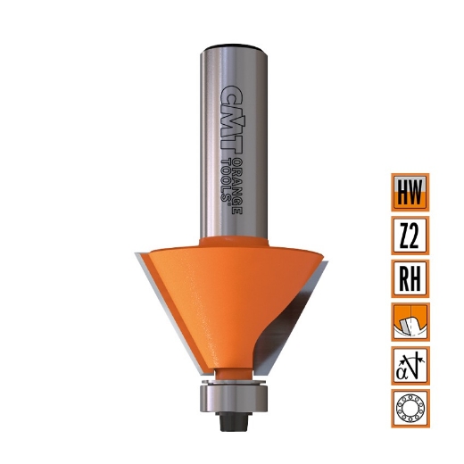 Afbeeldingen van CMT Afkantfrees met geleidelager D=24.5x22mm L=71.1mm S=8mm Z2 HW - 957.103.11