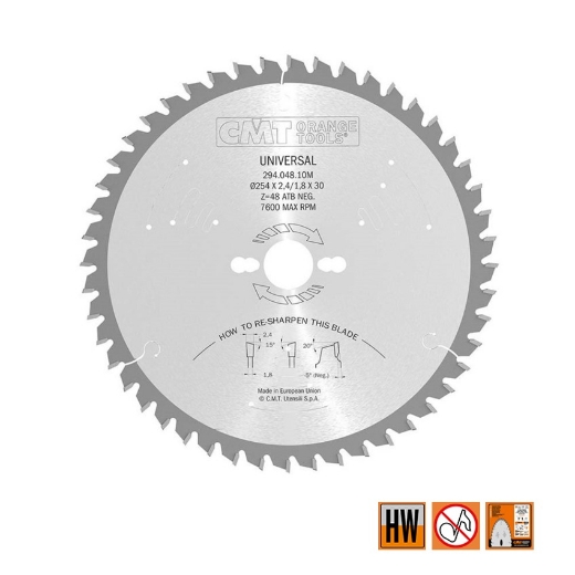 Afbeeldingen van CMT Afkortzaag voor massief hout 254x30x2.4mm Z48 HW - 294.048.10M