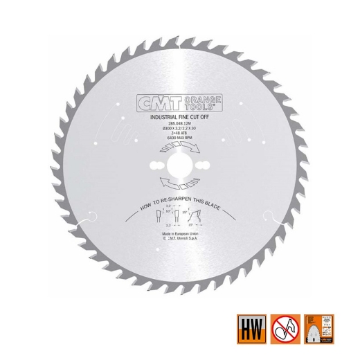 Afbeeldingen van CMT Afkortzaag voor massief hout 300x30x3.2mm Z48 HW - 285.048.12M