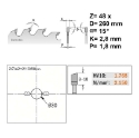 Afbeeldingen van CMT Afkortzaag voor massief hout & multiplex 260x30x2.8mm Z48 HW - 285.048.11M