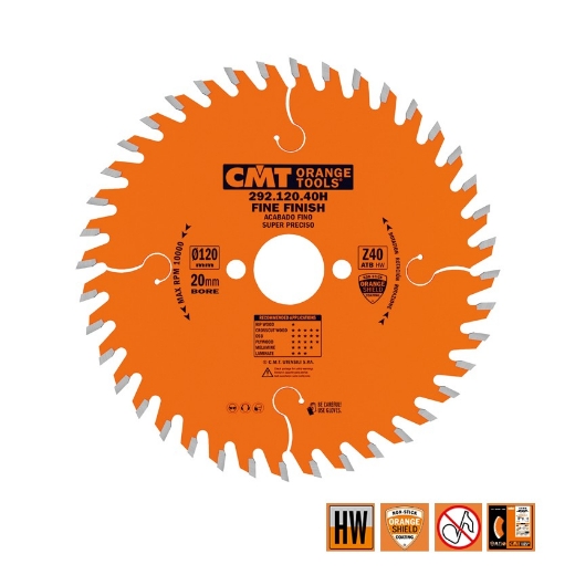 Afbeeldingen van CMT Afkortcirkelzaag voor draagbare machines voor massief hout 120x20x1.8mm Z40 HW - 292.120.40H