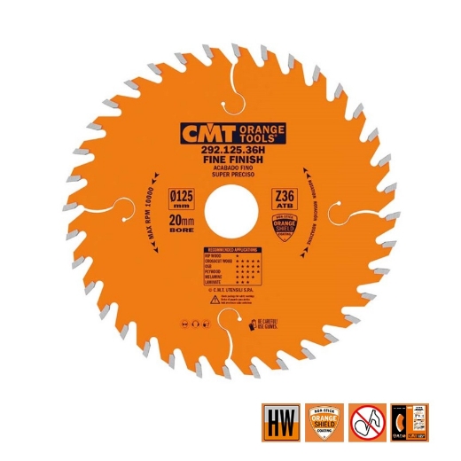 Afbeeldingen van CMT Afkortcirkelzaag voor draagbare machines, voor massief hout 125x20x2.4mm Z36 HW - 292.125.36H