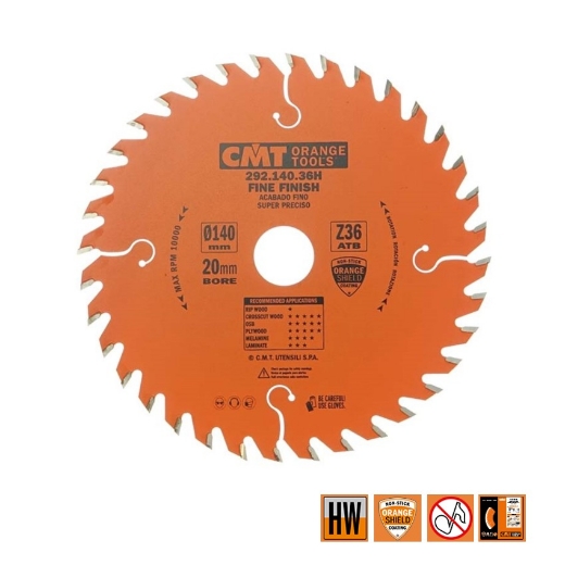 Afbeeldingen van CMT Afkortcirkelzaag voor draagbare machines, voor massief hout 140x20x2.4mm Z36 HW - 292.140.36H