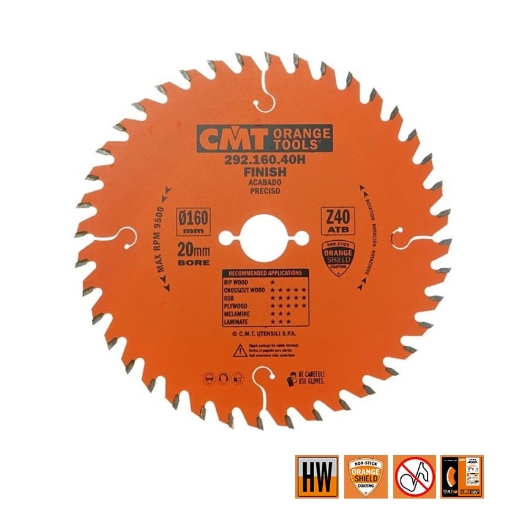 Afbeeldingen van CMT Afkortcirkelzaag voor draagbare machines, voor massief hout 160x20x2.2mm Z40 HW - 292.160.40H