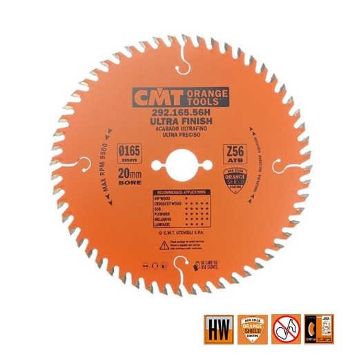 Afbeeldingen van CMT Afkortcirkelzaag voor draagbare machines, voor massief hout 165x20x2.2mm Z56 HW - 292.165.56H