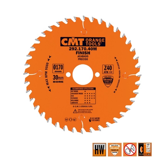 Afbeeldingen van CMT Afkortcirkelzaag voor draagbare machines, voor massief hout 170x30x2.6mm Z40 HW - 292.170.40M