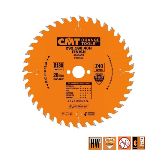 Afbeeldingen van CMT Afkortcirkelzaag voor draagbare machines, voor massief hout 180x20x2.6mm Z40 HW - 292.180.40H