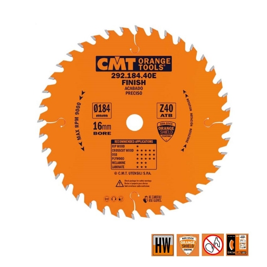 Afbeeldingen van CMT Afkortcirkelzaag voor draagbare machines, voor massief hout 184x16x2.6mm Z40 HW - 292.184.40E