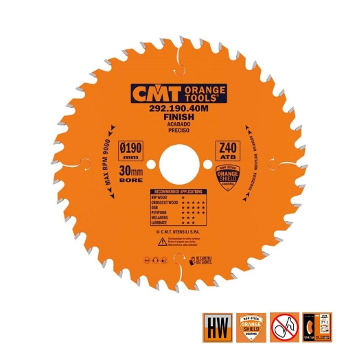 Afbeeldingen van CMT Afkortcirkelzaag voor draagbare machines, voor massief hout 190x30x2.6mm Z40 HW - 292.190.40M