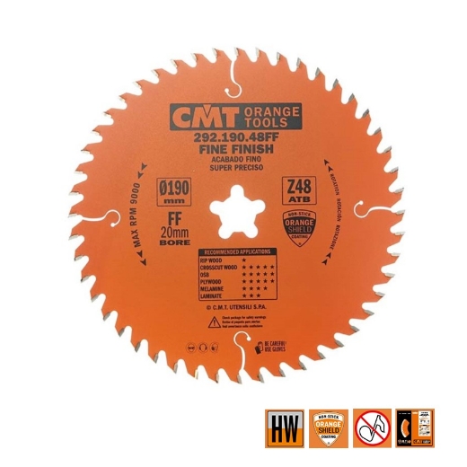 Afbeeldingen van CMT Afkortcirkelzaag voor draagbare machines, voor massief hout 190x20+(FastFix)x2.4mm Z48 HW - 292.190.48FF