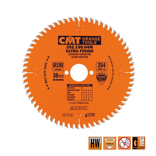 Afbeeldingen van CMT Afkortcirkelzaag voor draagbare machines, voor massief hout 190x30x2.6mm Z64 HW - 292.190.64M