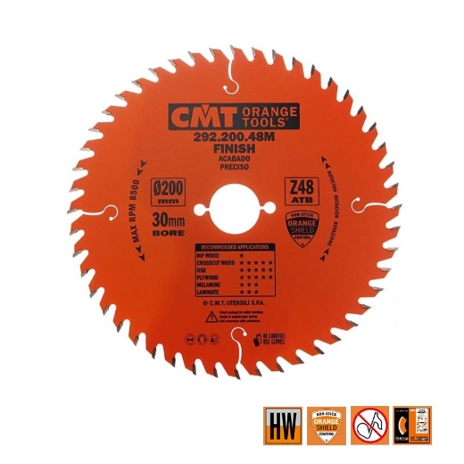 Afbeeldingen van CMT Afkortcirkelzaag voor draagbare machines, voor massief hout 200x30x2.8mm Z48 HW - 292.200.48M