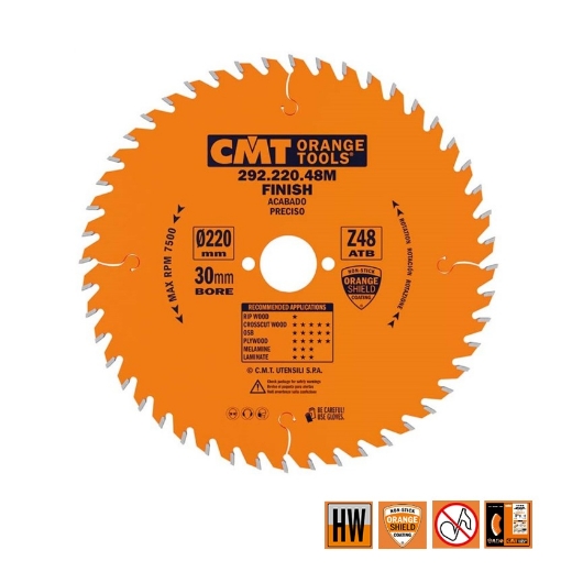 Afbeeldingen van CMT Afkortcirkelzaag voor draagbare machines, voor massief hout 220x30x2.8mm Z48 HW - 292.220.48M