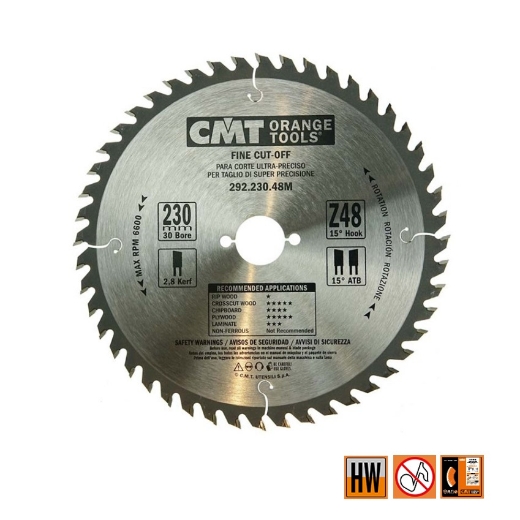 Afbeeldingen van CMT Afkortcirkelzaag voor draagbare machines, voor massief hout 230x30x2.8mm Z48 HW - 292.230.48M