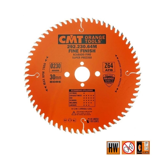 Afbeeldingen van CMT Afkortcirkelzaag voor draagbare machines, voor massief hout 230x30x2.8mm Z64 HW - 292.230.64M