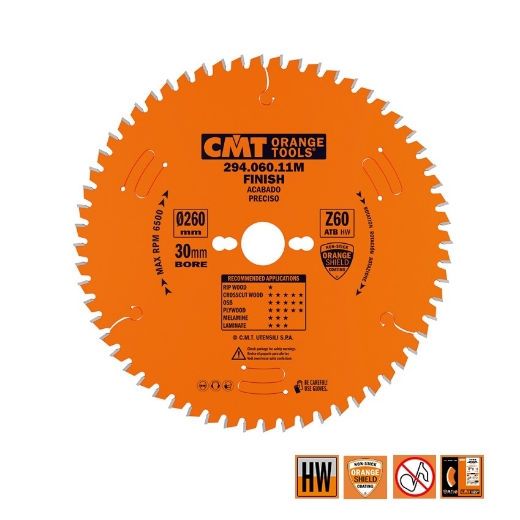 Afbeeldingen van CMT Afkortzaag voor massief hout 260x30x2.5mm Z60 HW - 294.060.11M